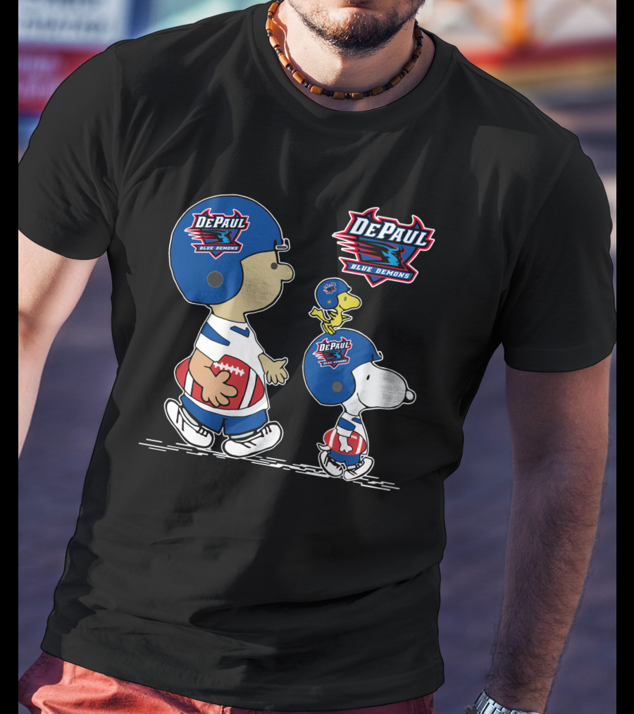 DePaul Blue Demons Snoopy And Woodstock Football Helmets T-Shirt