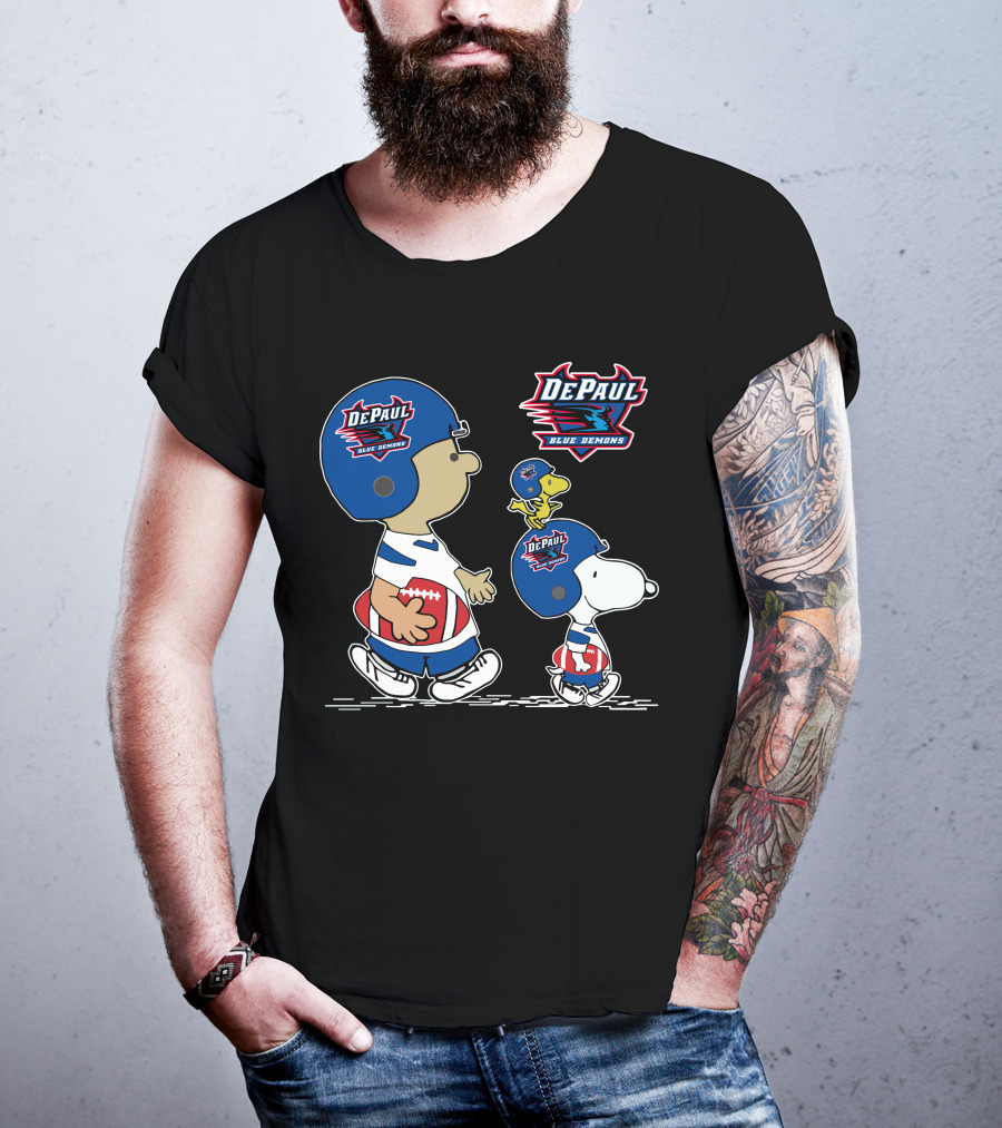 DePaul Blue Demons Snoopy And Woodstock Football Helmets T-Shirt