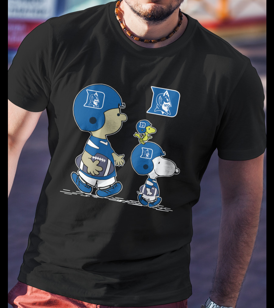 Duke Blue Devils Snoopy Football Fan Peanuts Characters Charlie Brown Woodstock T-Shirt