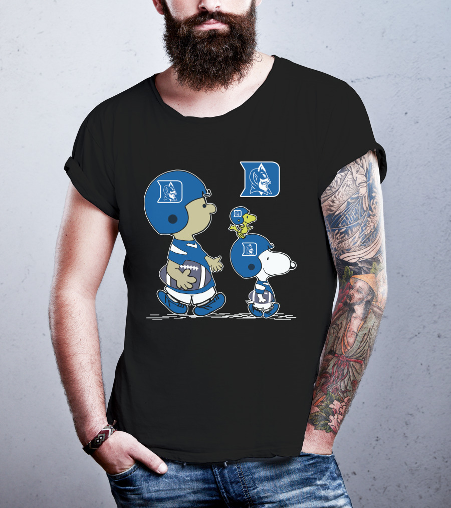 Duke Blue Devils Snoopy Football Fan Peanuts Characters Charlie Brown Woodstock T-Shirt