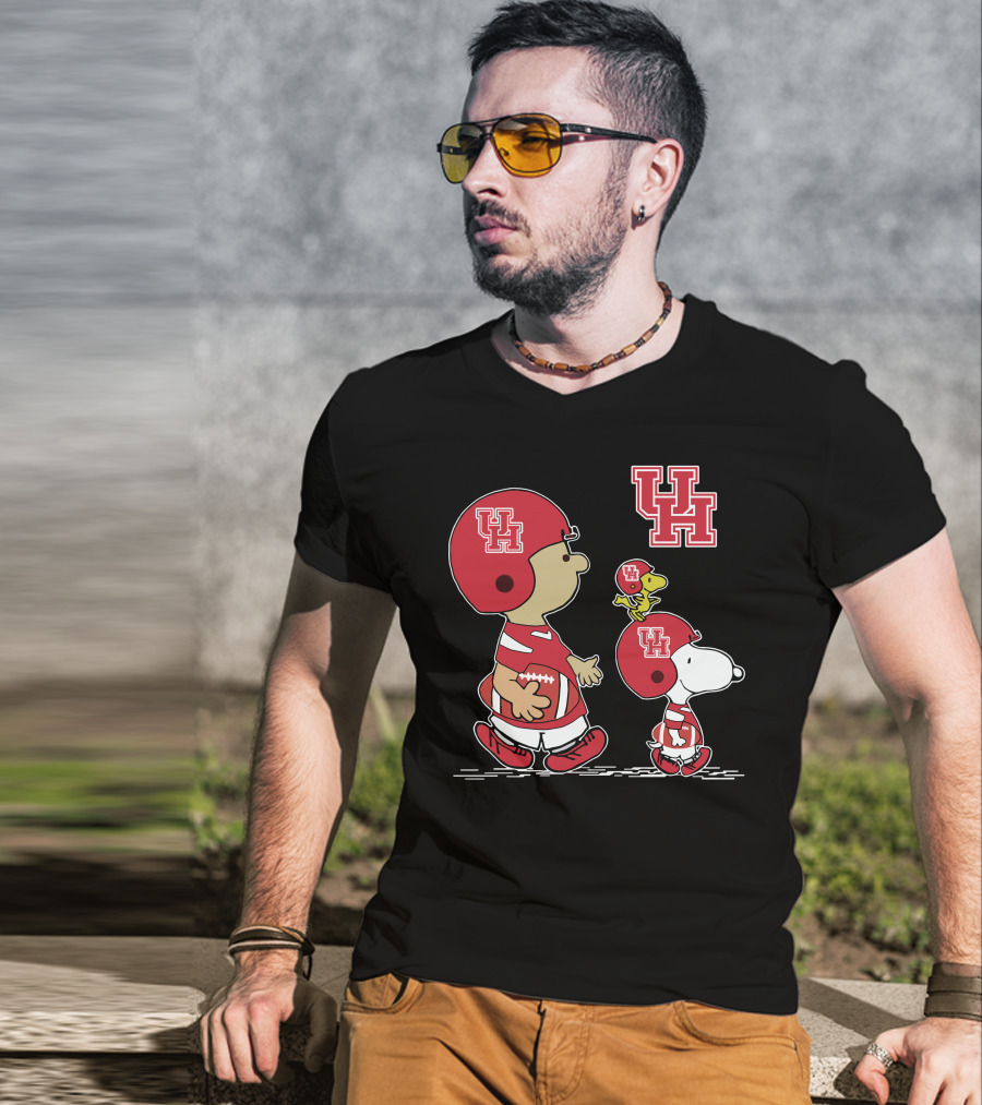 Houston Cougars Snoopy Football Team UH Logo Charlie Brown Woodstock T-Shirt