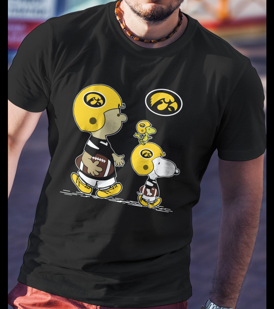 Iowa Hawkeyes Snoopy Football Peanuts Characters With Helmets T-Shirt
