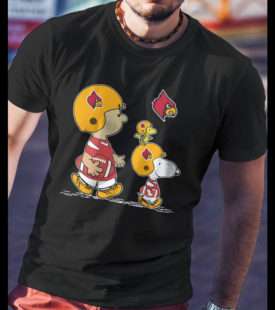 Louisville Cardinals Snoopy Woodstock Football Helmets And Jerseys T-Shirt