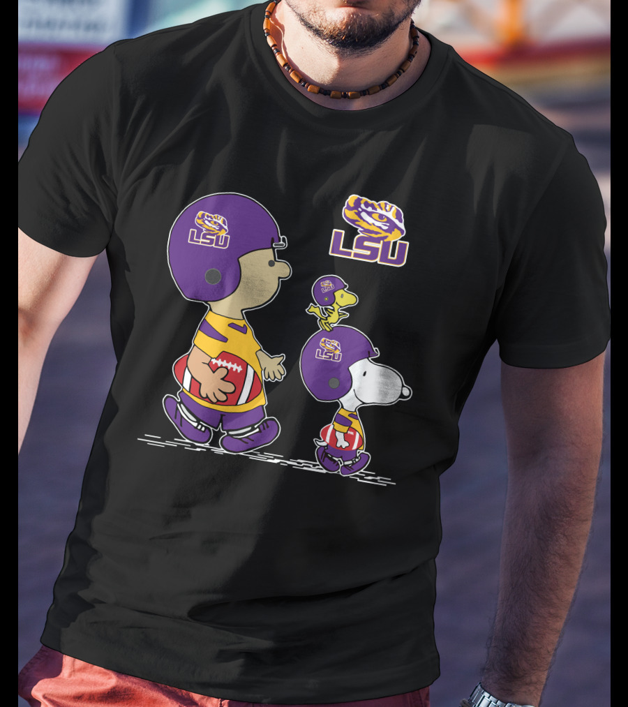 LSU Tigers Snoopy Football Charlie Brown Woodstock T-Shirt
