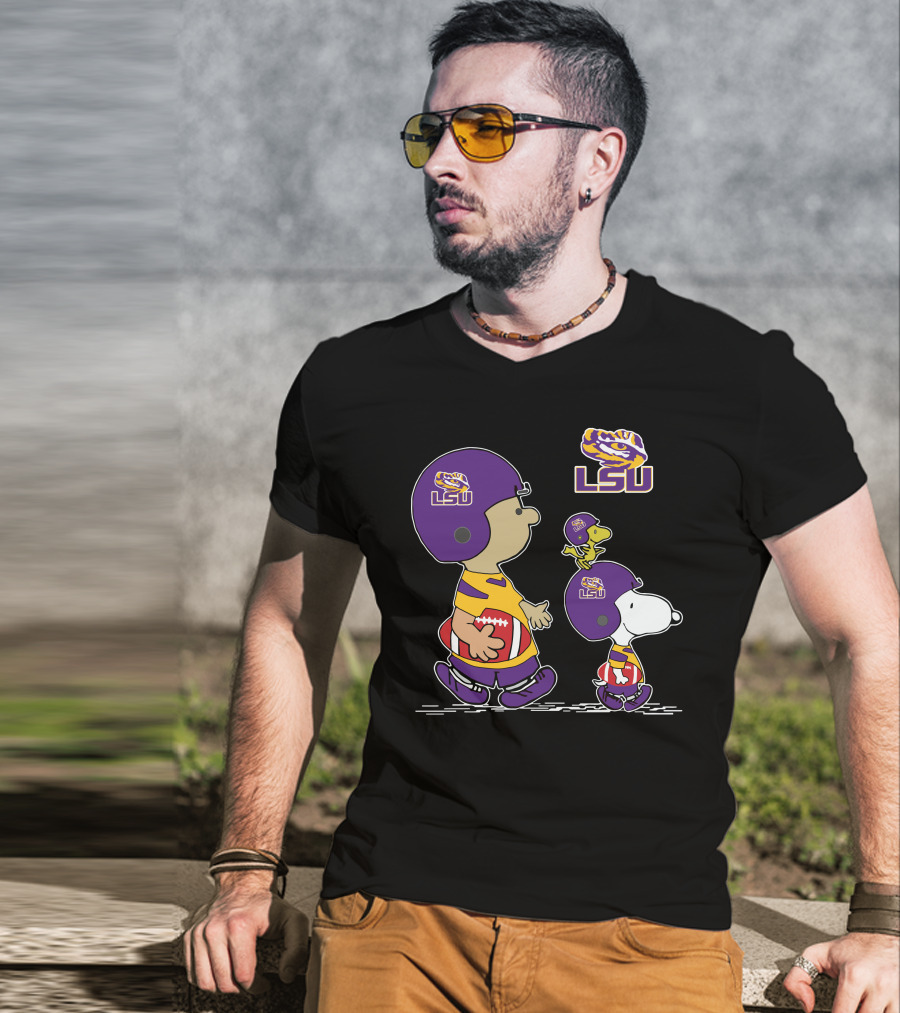 LSU Tigers Snoopy Football Charlie Brown Woodstock T-Shirt