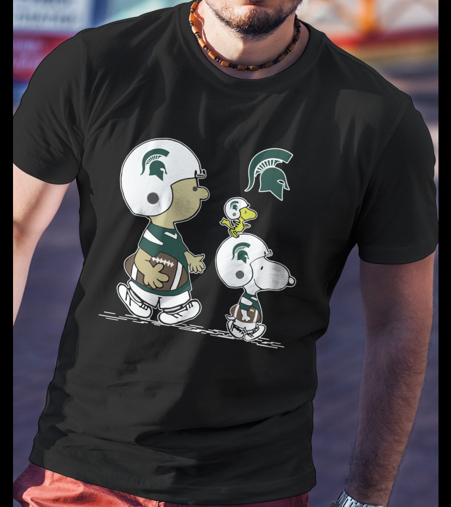 Michigan Spartans Snoopy Woodstock Football Helmet Logo Peanuts T-Shirt