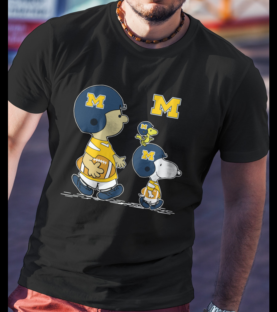 Michigan Wolverines Snoopy And Woodstock Football Helmets T-Shirt
