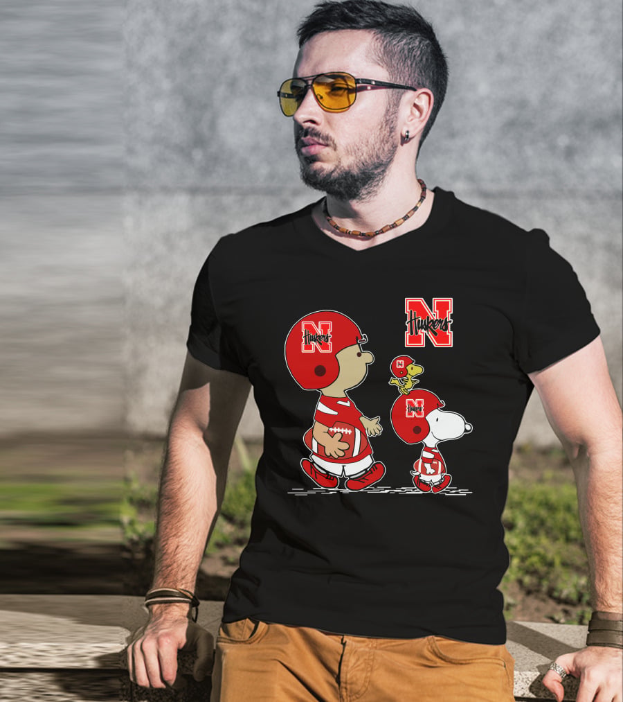 Nebraska Huskers Snoopy Woodstock Football Team Fan Gear T-Shirt