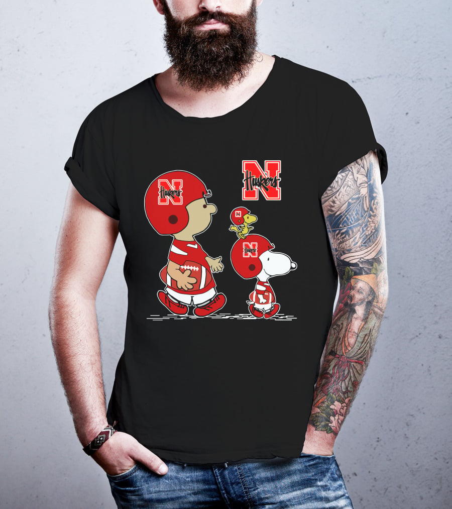 Nebraska Huskers Snoopy Woodstock Football Team Fan Gear T-Shirt