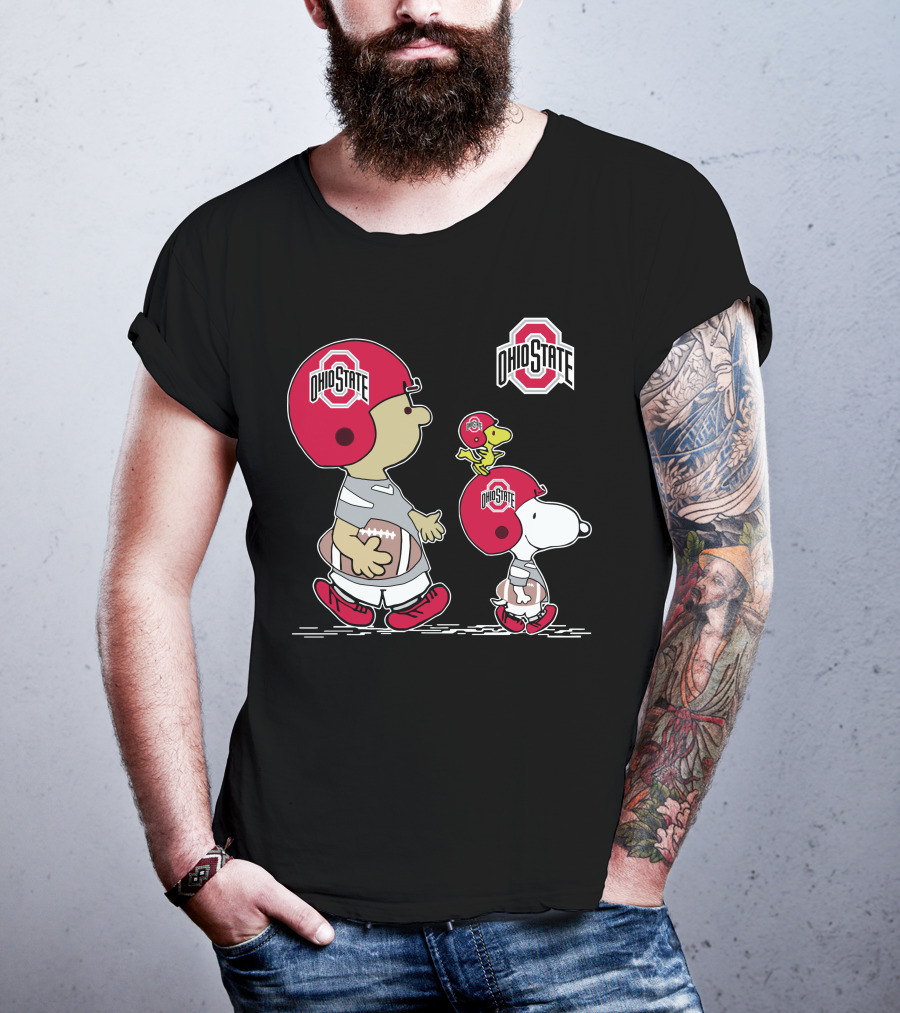 Ohio State Peanuts Snoopy Woodstock Football Team Helmets T-Shirt