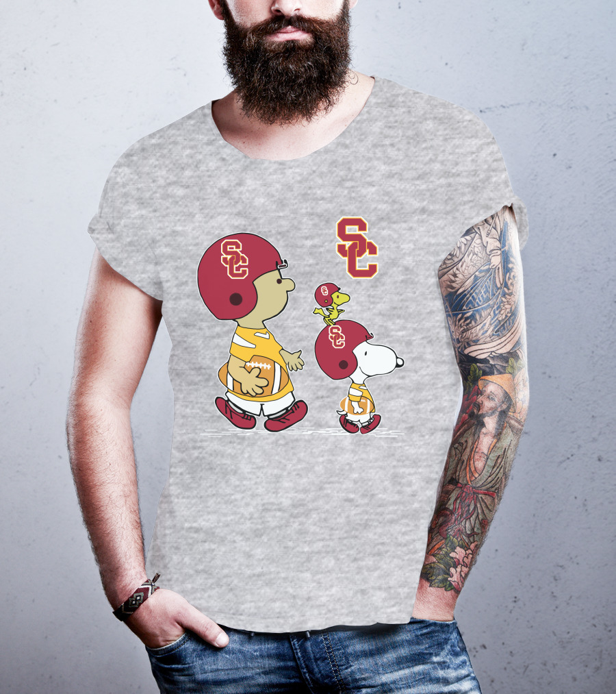 USC Trojans Snoopy Charlie Brown Woodstock Football Helmets T-Shirt