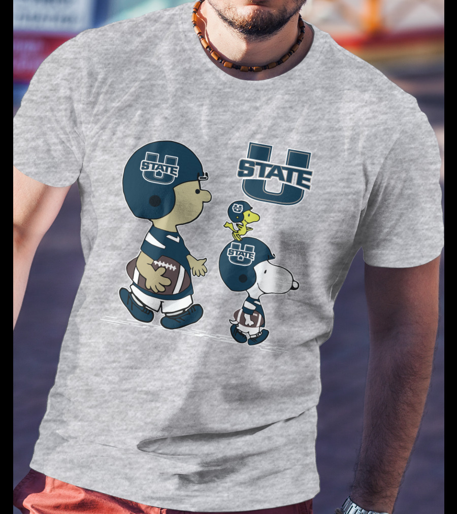 Utah State Football Snoopy And Woodstock Peanuts Characters T-Shirt