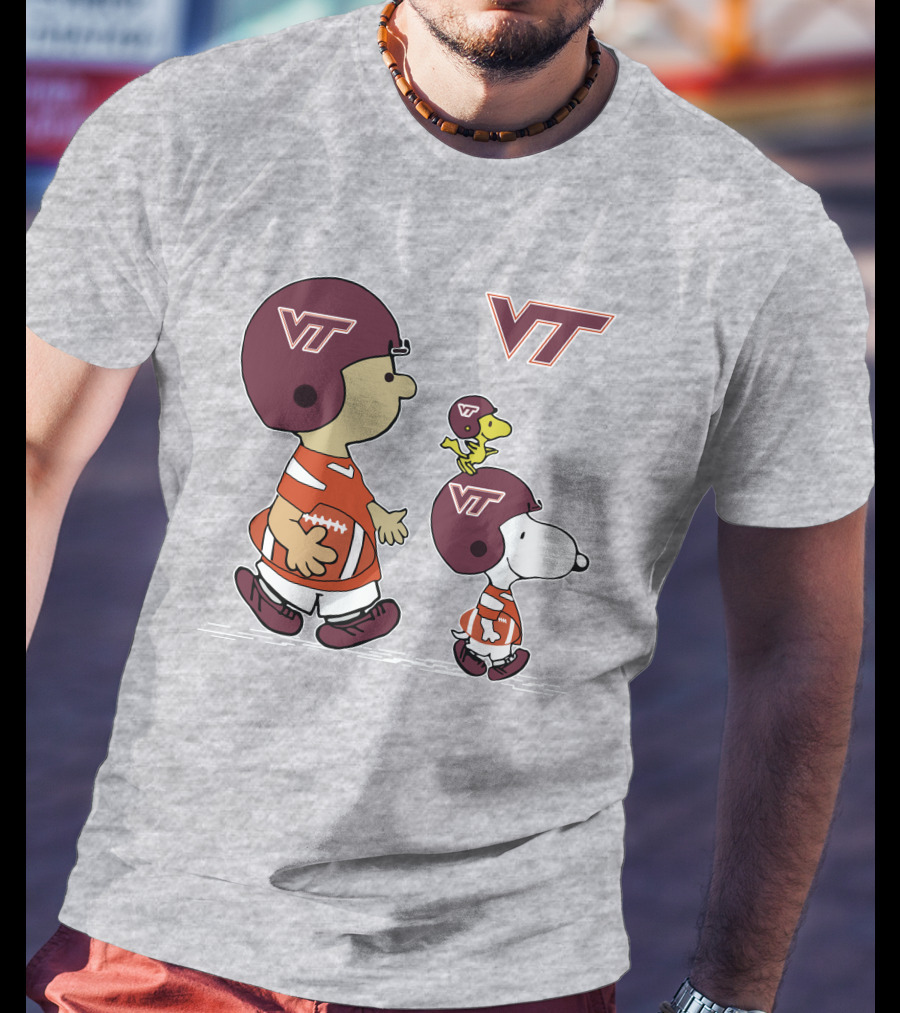 Virginia Tech Hokies VT Football Snoopy And Woodstock Peanuts Characters T-Shirt