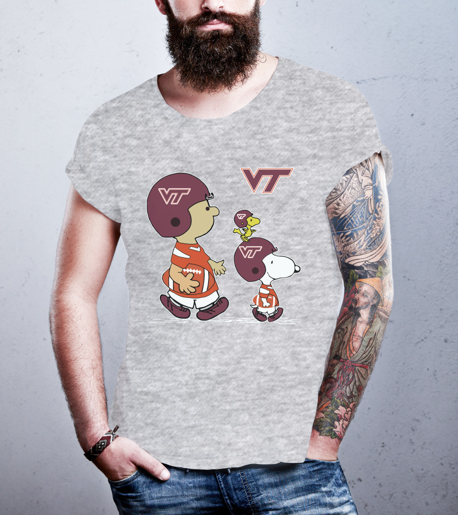 Virginia Tech Hokies VT Football Snoopy And Woodstock Peanuts Characters T-Shirt