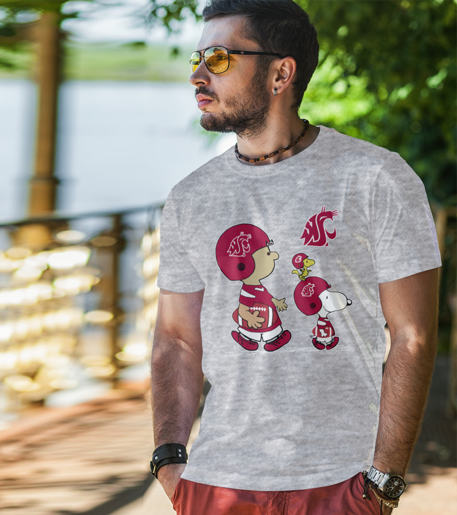 Washington State Cougars Snoopy Football Peanuts T-Shirt