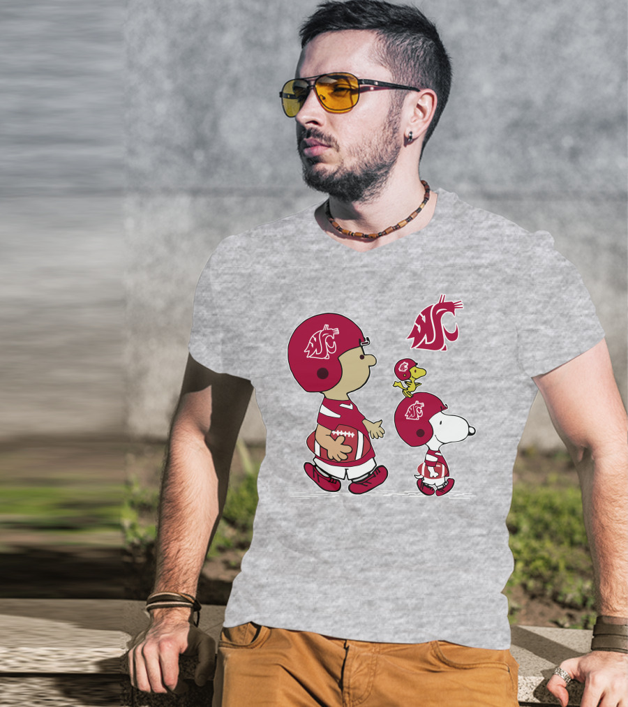 Washington State Cougars Snoopy Football Peanuts T-Shirt