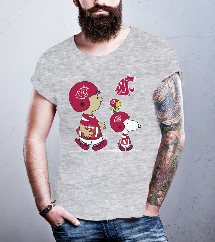 Washington State Cougars Snoopy Football Peanuts T-Shirt