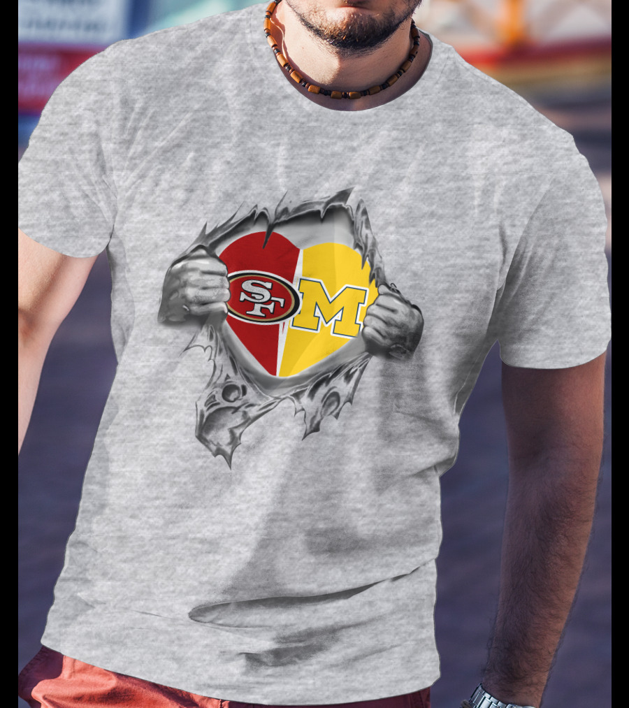 49Ers SF Michigan Wolverines Heart T-Shirt