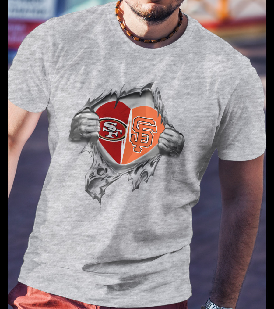 Sf 49Ers Giants Heart Logo Tear T-Shirt