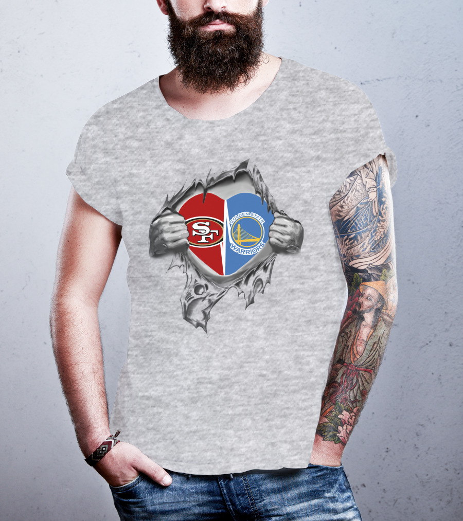 SF 49ers Golden State Warriors Heart Logo With Hands T-Shirt