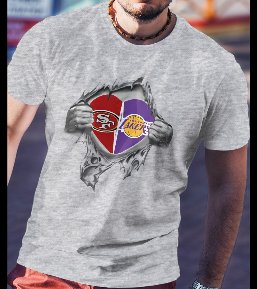 SF 49ers Los Angeles Lakers Heart T-Shirt