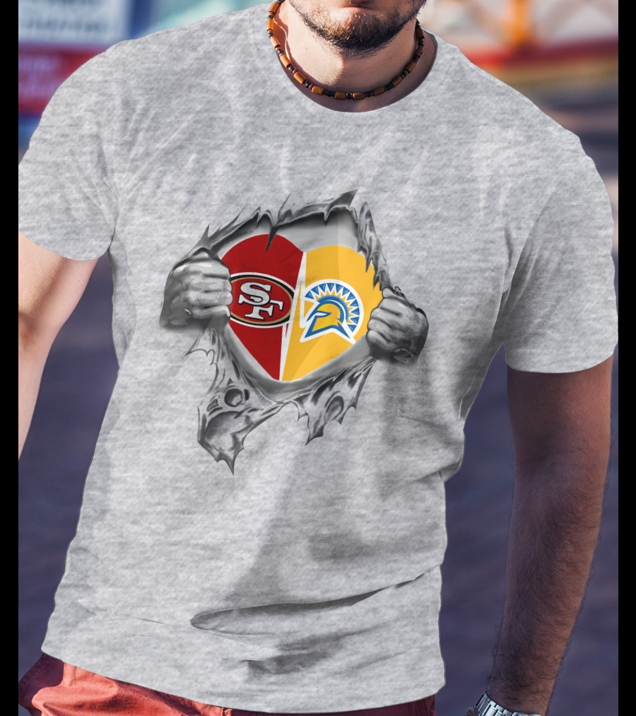 Sf 49Ers San Jose State Spartans Heart Torn Open T-Shirt