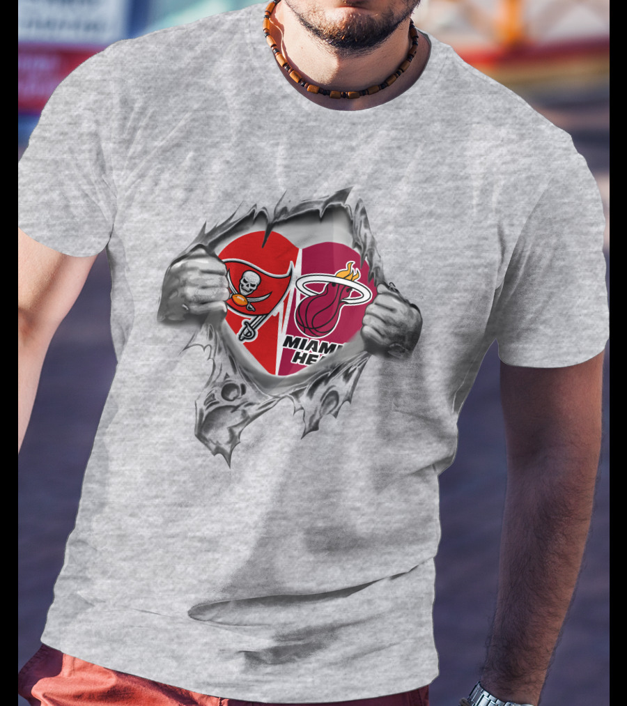 Buccaneers Miami Heat Heart Logo Split Inside Tear T-Shirt