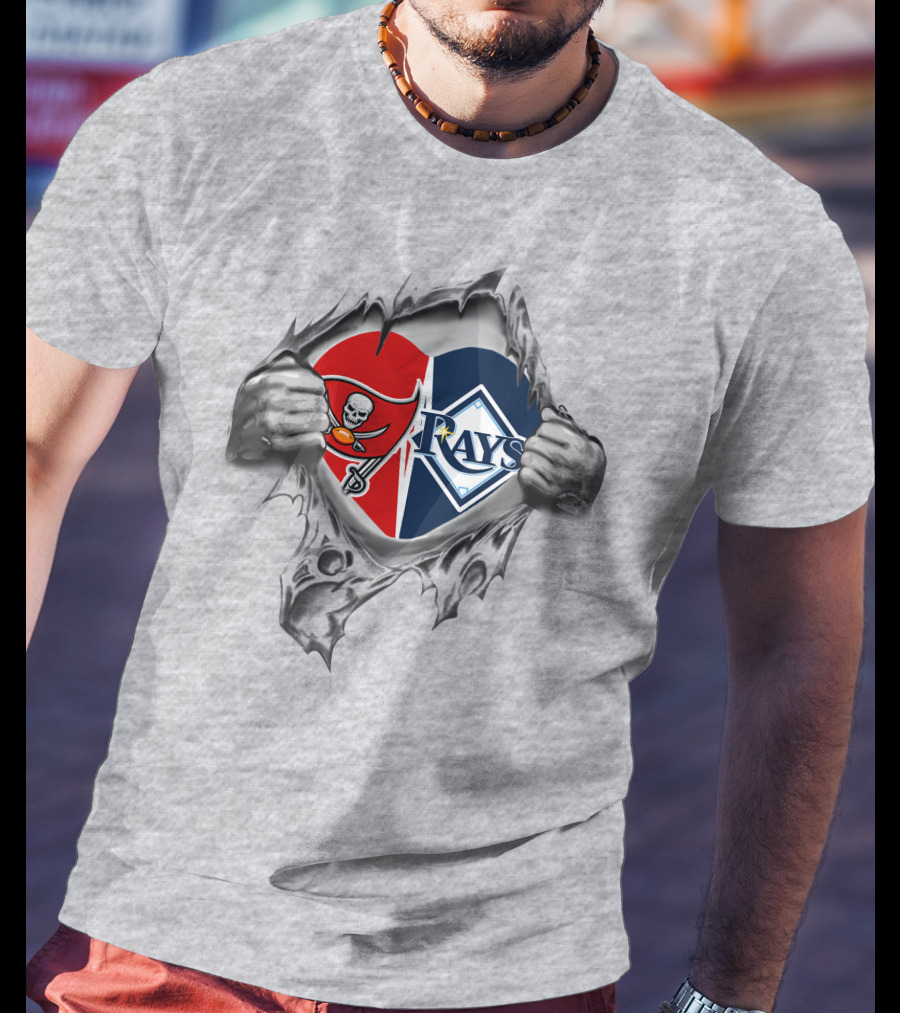 Buccaneers Tampa Bay Rays Heart Logo Tear T-Shirt