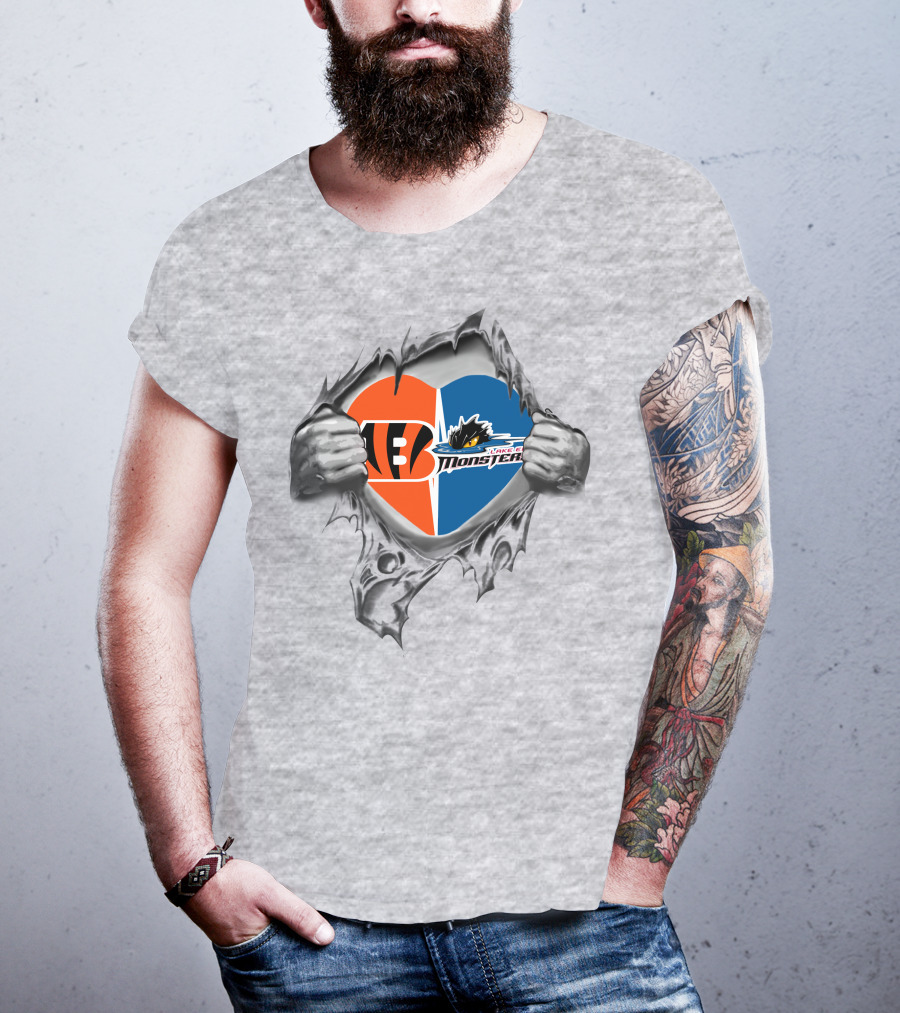 Bengals And Lake Erie Monsters Heart T-Shirt