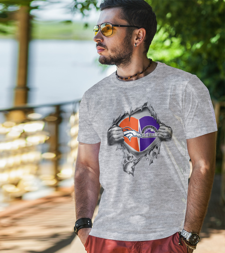 Broncos Rockies Heart Colorado Orange Purple Logo Fusion T-Shirt
