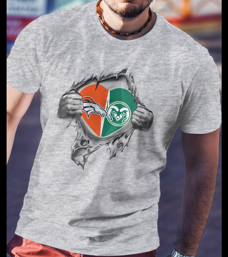 Broncos State Rams Logos Heart T-Shirt