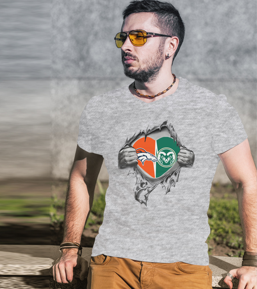 Broncos State Rams Logos Heart T-Shirt