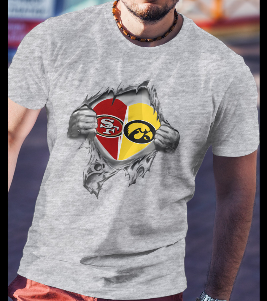 Sf 49ers Iowa Hawkeyes Heart Logo Torn T-Shirt