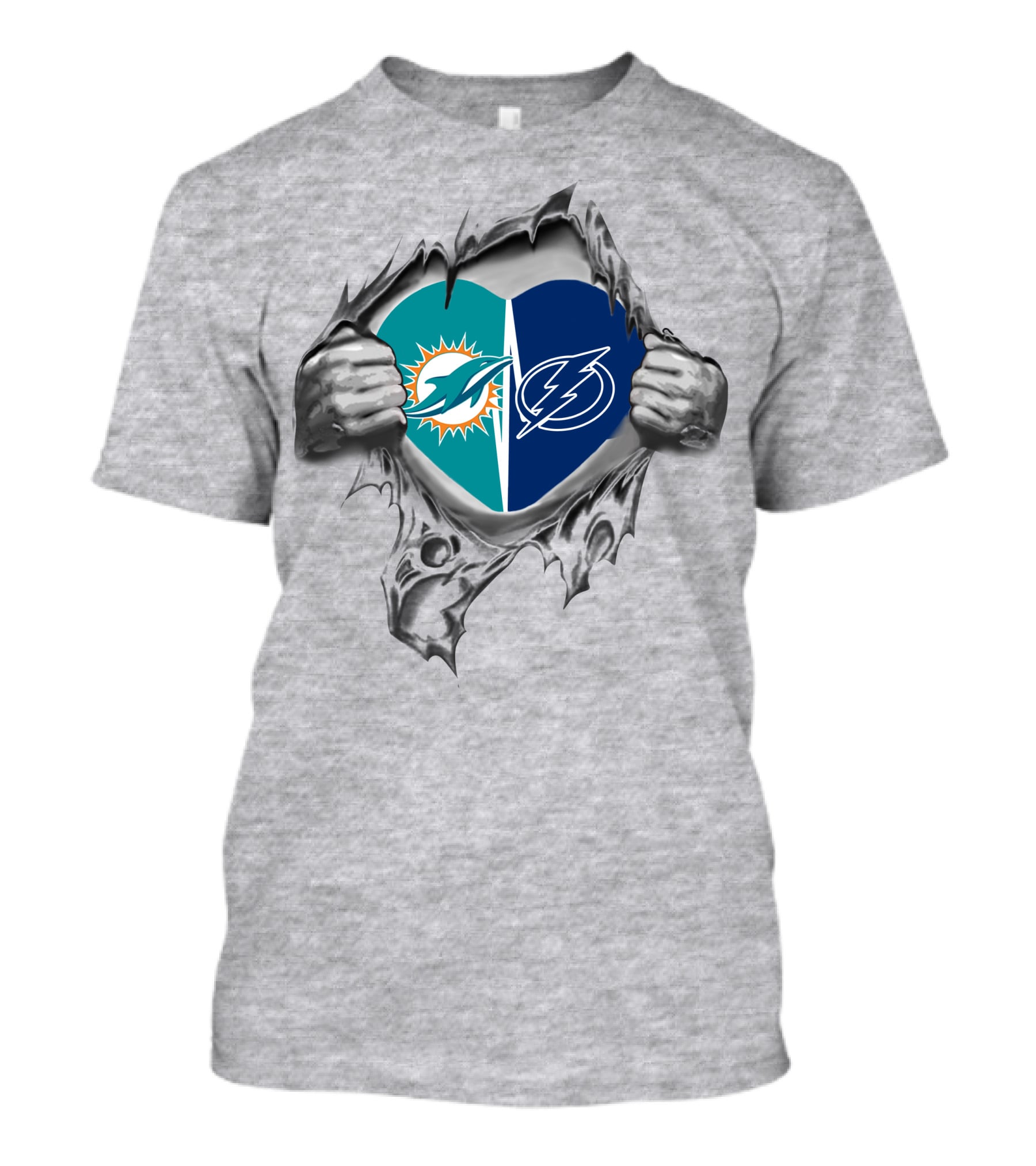 Tampa Bay Lightning Miami Dolphins Heart Torn Football Fan Spirit T-Shirt