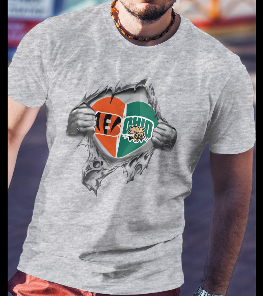 Cincinnati Bengals Ohio Bobcats Heart Logo Football T-Shirt