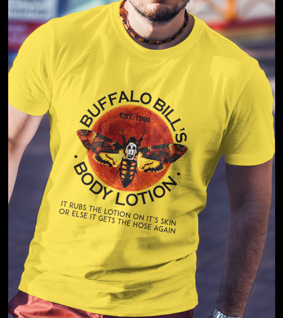 Buffalo Bill's Body Lotion Funny Halloween Horror Moth Skull Vintage 1991 T-Shirt