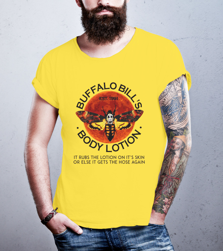 Buffalo Bill's Body Lotion Funny Halloween Horror Moth Skull Vintage 1991 T-Shirt