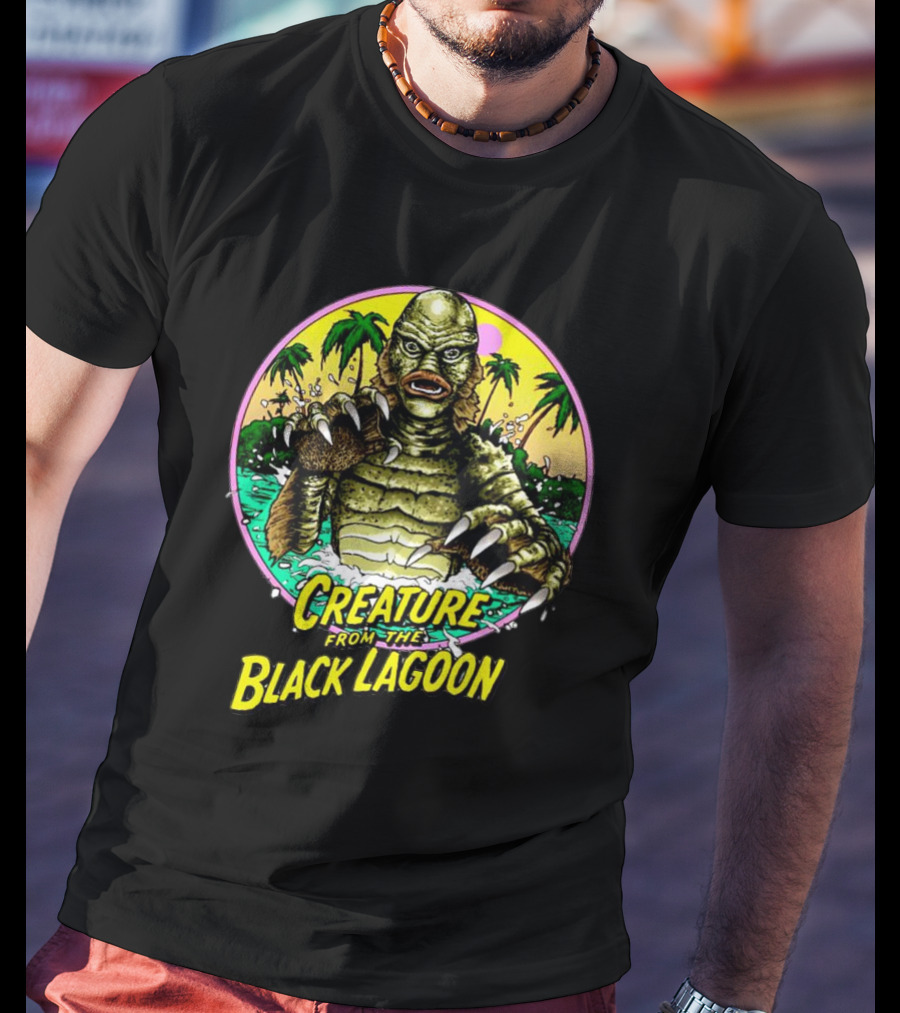 Creature From The Black Lagoon Retro Monster Beach Scene T-Shirt