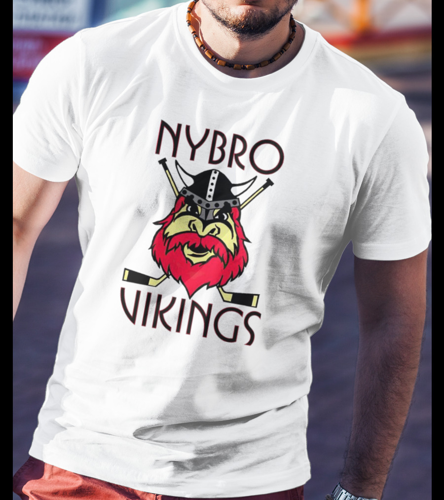 Nybro Vikings Hockey Red Viking Head With Crossed Hockey Sticks T-Shirt