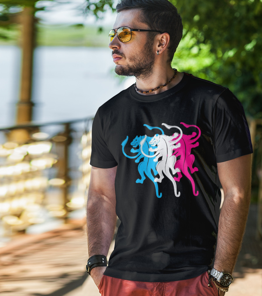 Displaced Blue White Red Panther Trio T-Shirt