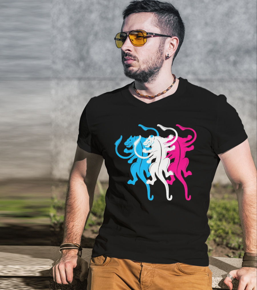 Displaced Blue White Red Panther Trio T-Shirt