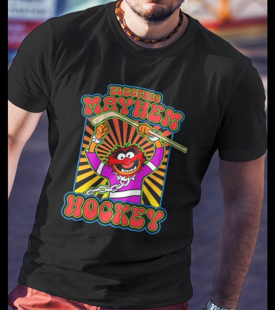 Electric Mayhem Hockey Muppets Animal With Hockey Stick T-Shirt