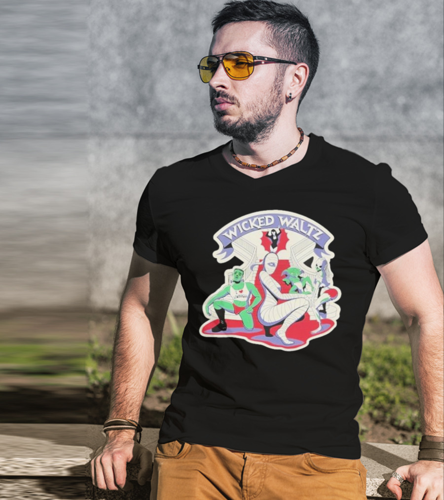 Wicked Waltz Monsters Dracula Frankenstein Mummy Bride T-Shirt