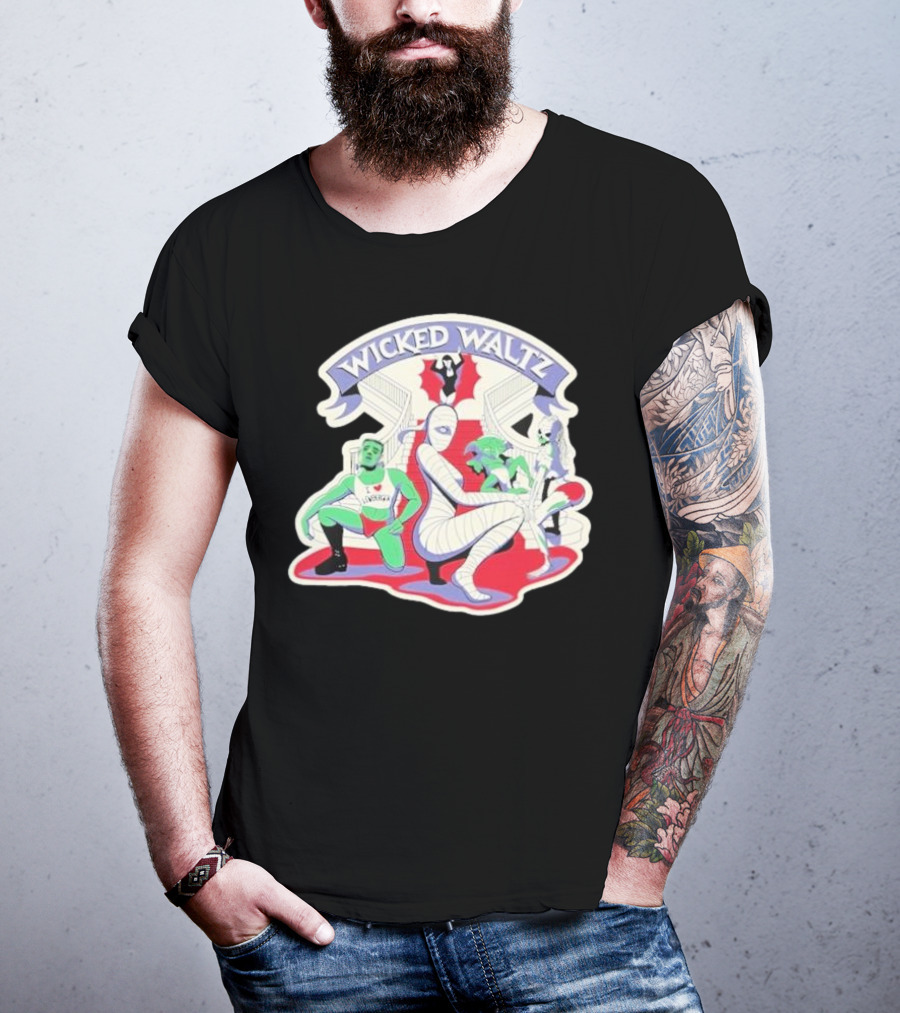 Wicked Waltz Monsters Dracula Frankenstein Mummy Bride T-Shirt