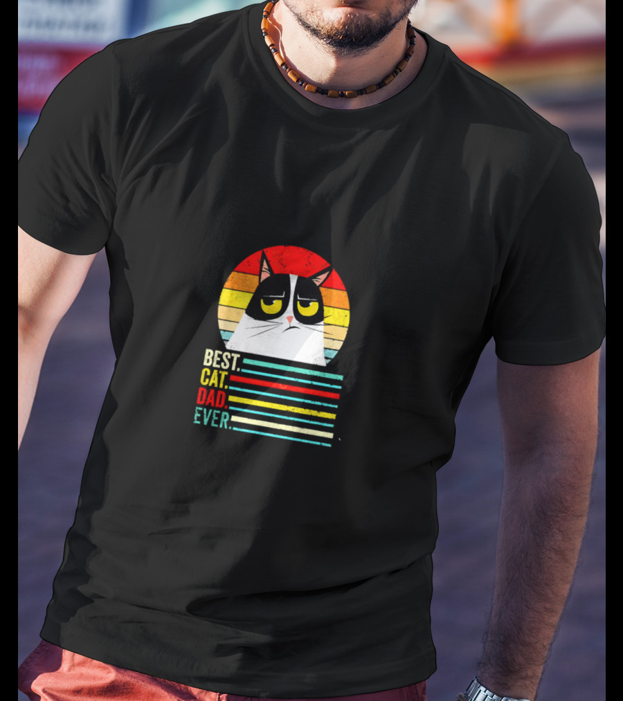Grumpcat Best Cat Dad Ever Vintage Retro Circle Stripes T-Shirt