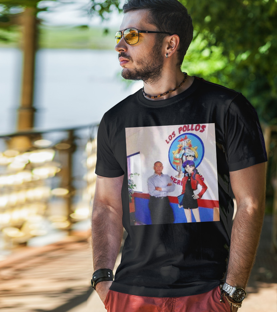 Breaking Bad Los Pollos Hermanos Gus And Evangelion Misato Crossover T-Shirt