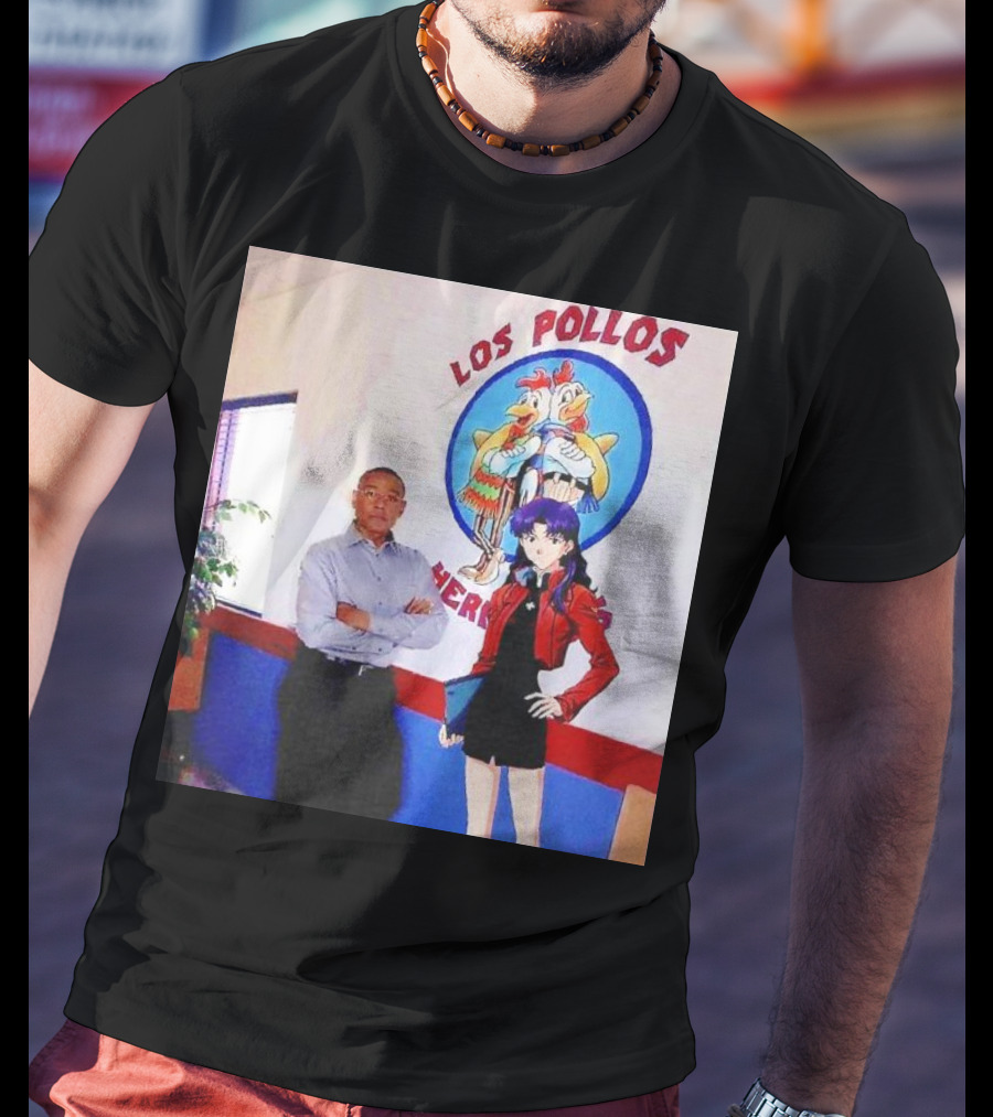 Breaking Bad Los Pollos Hermanos Gus And Evangelion Misato Crossover T-Shirt