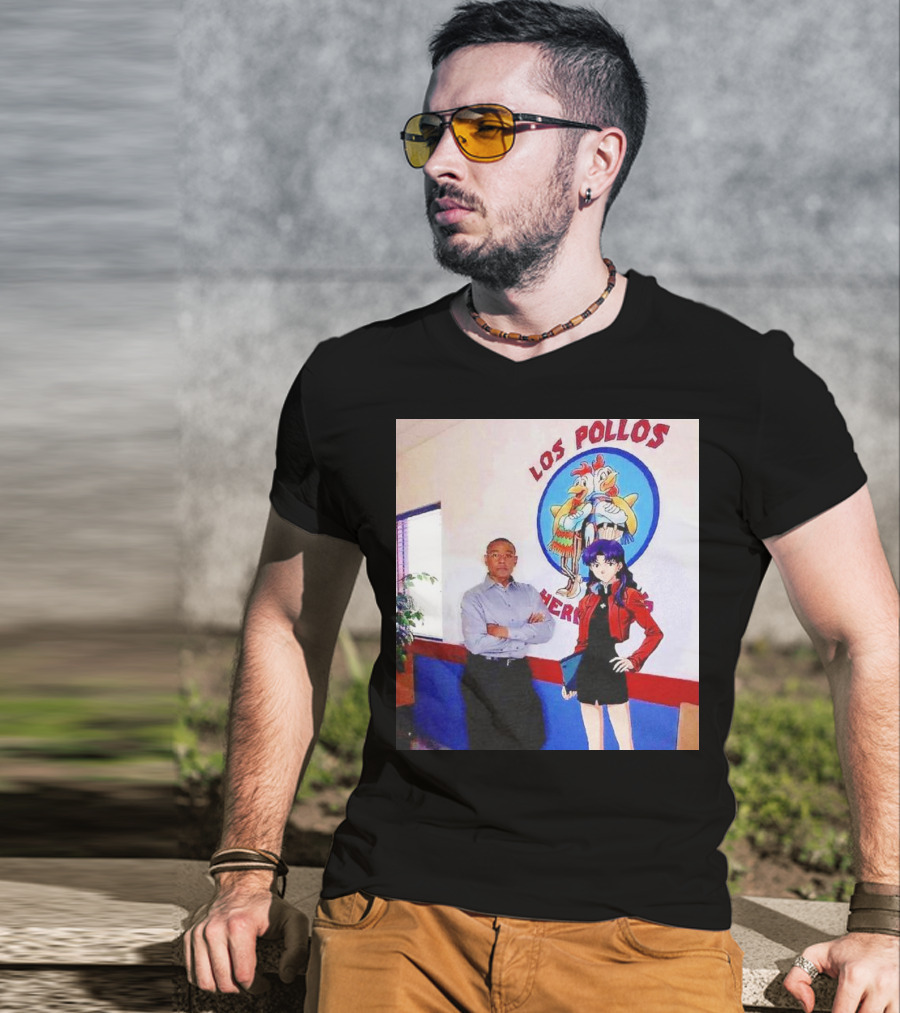 Breaking Bad Los Pollos Hermanos Gus And Evangelion Misato Crossover T-Shirt