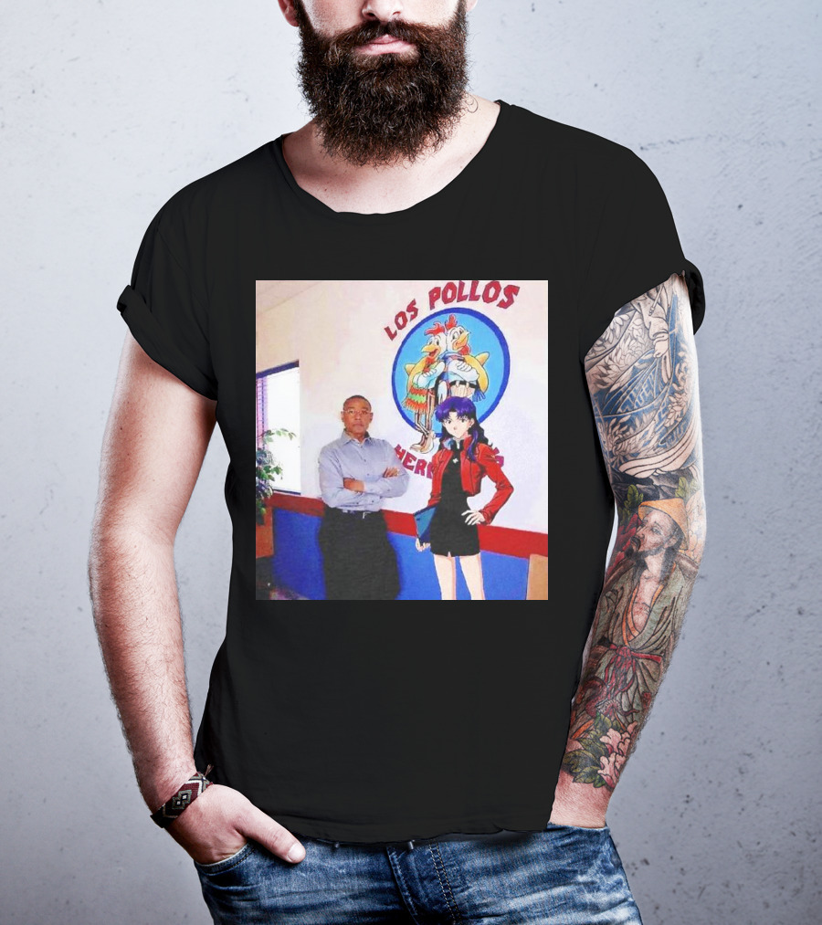 Breaking Bad Los Pollos Hermanos Gus And Evangelion Misato Crossover T-Shirt