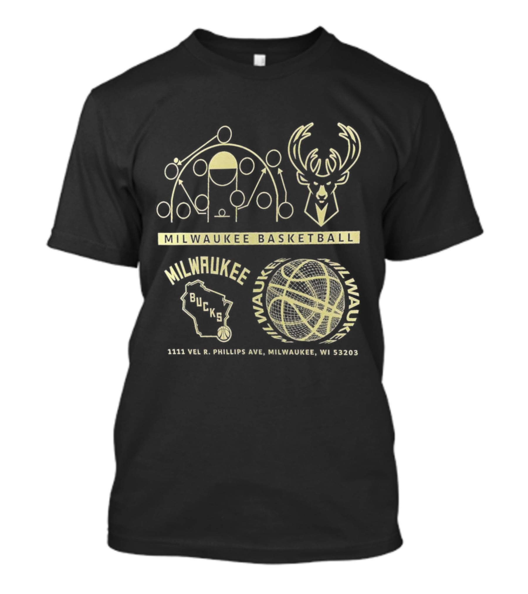 Milwaukee Bucks Basketball R. Phillips Ave 53203 Deer Logo Court T-Shirt